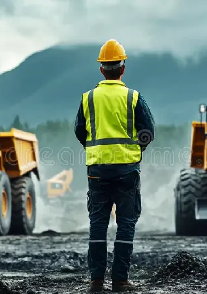 construction-worker-overseeing-heavy-machinery-site-high-quality-354668381